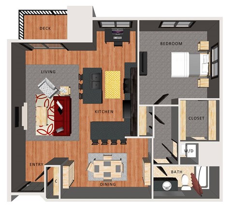 Floor plan for 1 bed, 1 bath, 948 sqft