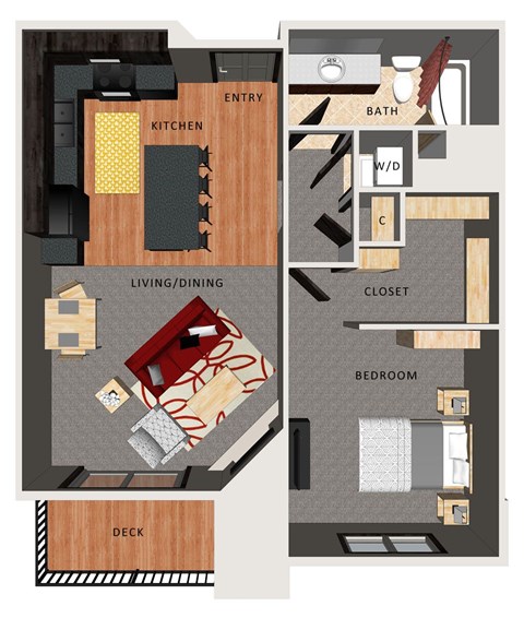 Floor plan for 1 bed, 1 bath, 724 sqft