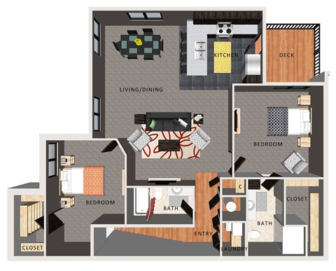 Floor plan for 2 beds, 2 baths, 1183 sqft