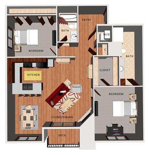 Floor plan for 2 beds, 2 baths, 1160 sqft