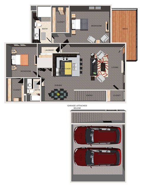 Floor plan for 2 beds, 2 baths, 1418 sqft