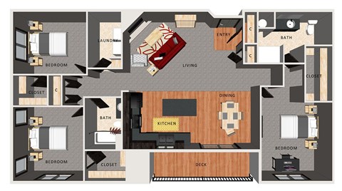 Floor plan for 3 beds, 2 baths, 1465 sqft