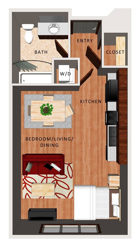 Floor plan for studio, 1 bath, 450 sqft