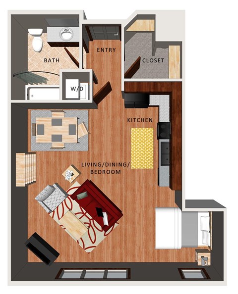 Floor plan for studio, 1 bath, 576 sqft