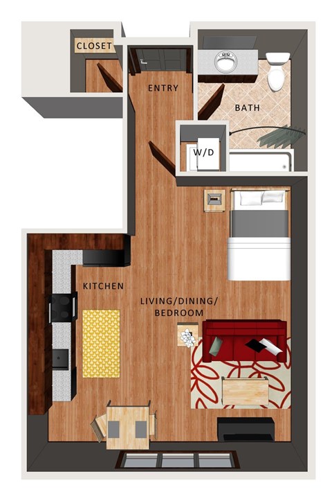 Floor plan for studio, 1 bath, 497 sqft