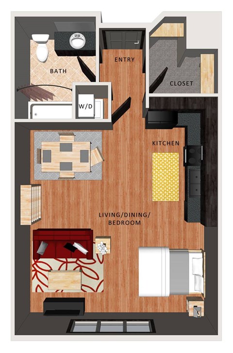 Floor plan for studio, 1 bath, 540 sqft