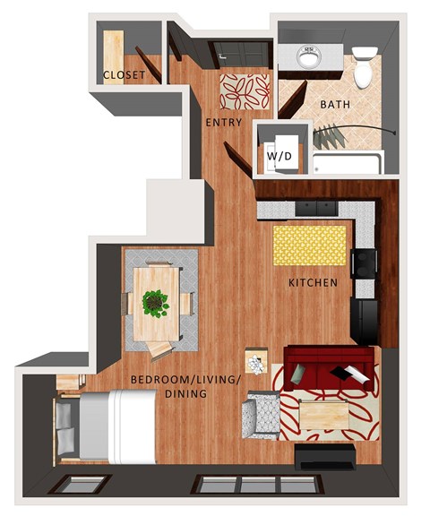Floor plan for studio, 1 bath, 532 sqft