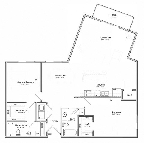 Floor plan for 2 beds, 2 baths, 1552 sqft