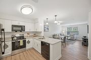 Clarksburg apartment for rent - A modern kitchen with white cabinets and stainless steel appliances.