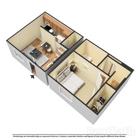Floor plan for 1 bed, 1 bath, 1090 sqft