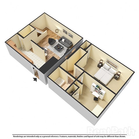 Floor plan for 2 beds, 1 bath, 750 sqft