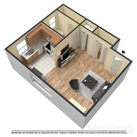 Floor plan for studio, 1 bath, 343 sqft