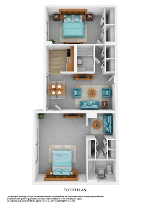 Floor plan for 2 beds, 2 baths, 855 sqft