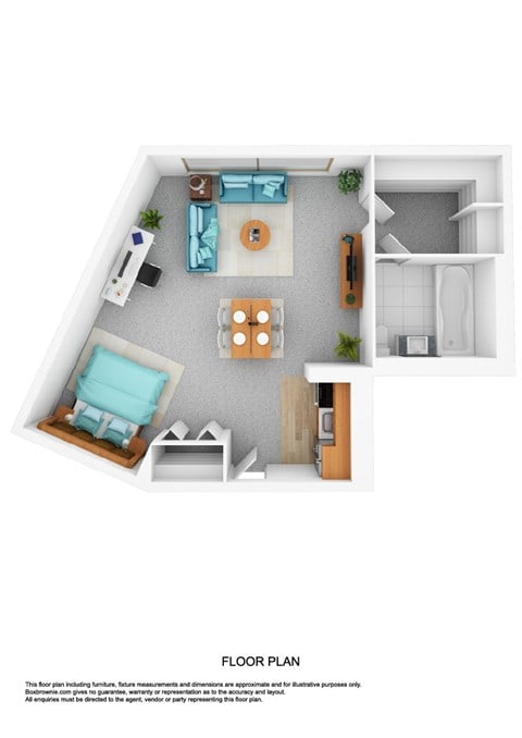 Floor plan for studio, 1 bath, 424 sqft