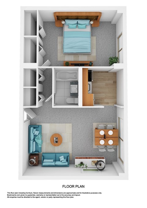 Floor plan for 1 bed, 1 bath, 525 sqft
