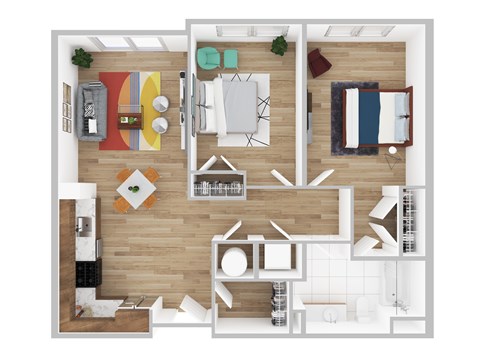 Floor plan for 2 beds, 2 baths, 970 sqft