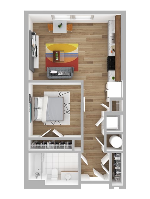 Floor plan for studio, 1 bath, 538 sqft