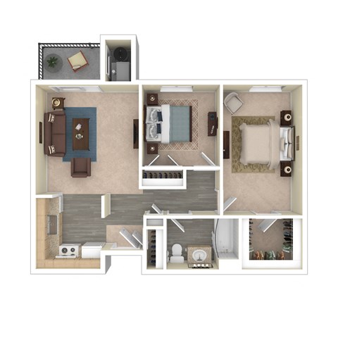 Floor plan for 2 beds, 1 bath, 803 sqft