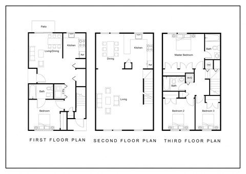 Floor plan for 3 beds, 1 bath, 2014 sqft