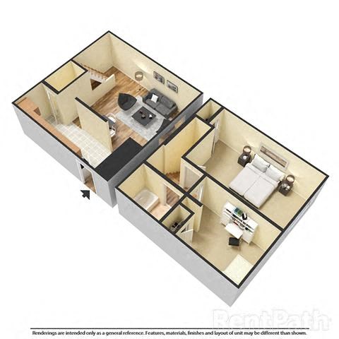Floor plan for 2 beds, 1 bath, 760 sqft