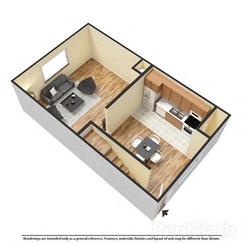 Floor plan for 3 beds, 1 bath, 1058 sqft