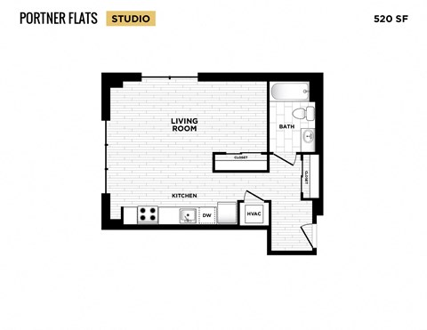 Floor plan for studio, 1 bath, 529 sqft
