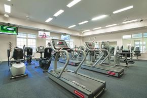 Laurel apartment for rent - a gym with various cardio machines and other workout equipment