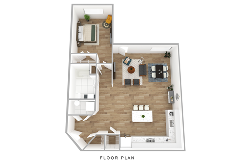 Floor plan for 1 bed, 1 bath, 939 sqft