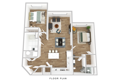 Floor plan for 2 beds, 2 baths, 992 sqft