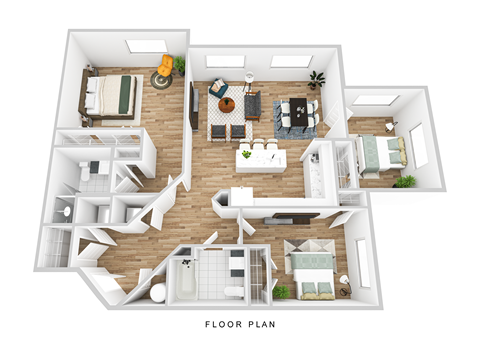 Floor plan for 3 beds, 2 baths, 1310 sqft