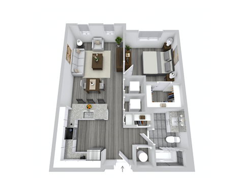 Floor plan for 1 bed, 1 bath, 617 sqft