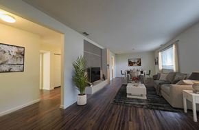 Baltimore apartment for rent - living room with large couch and tv console