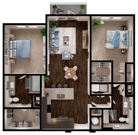 Floor plan for 2 beds, 2 baths, 1157 sqft