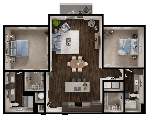 Floor plan for 2 beds, 2 baths, 1270 sqft