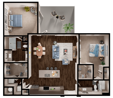 Floor plan for 2 beds, 2 baths, 1315 sqft