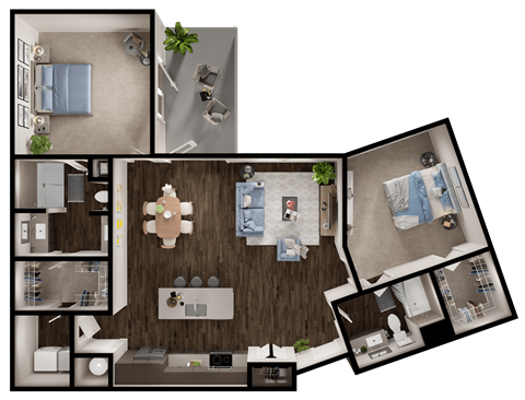 Floor plan for 2 beds, 2 baths, 1325 sqft