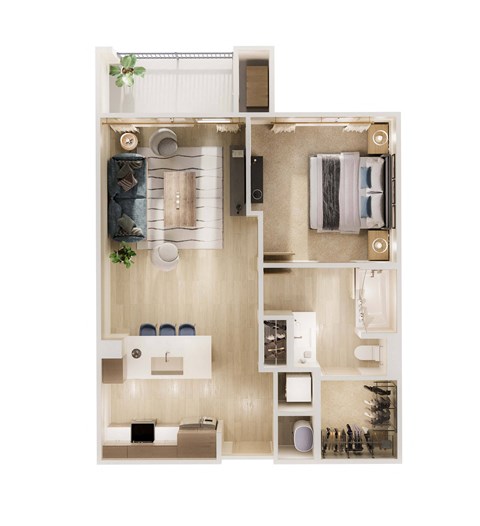 Floor plan for 1 bed, 1 bath, 699 sqft