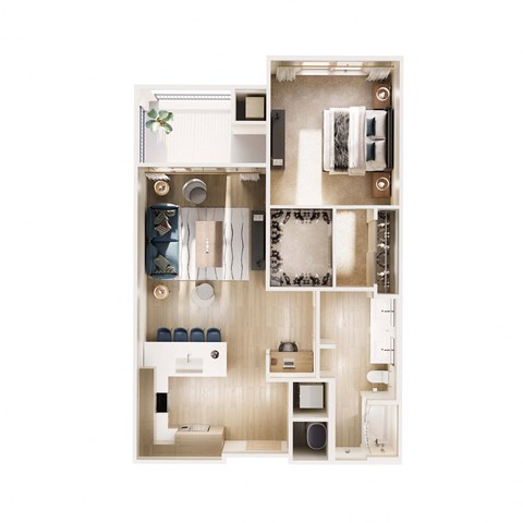 Floor plan for 1 bed, 1 bath, 823 sqft