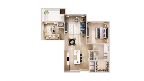 Floor plan for 1 bed, 1 bath, 875 sqft