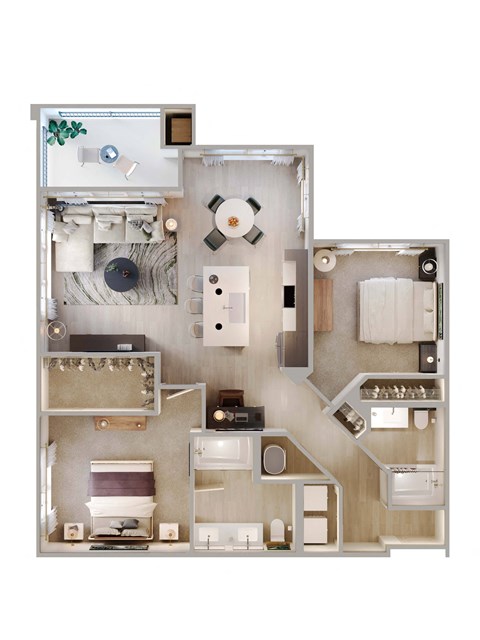 Floor plan for 2 beds, 2 baths, 1196 sqft
