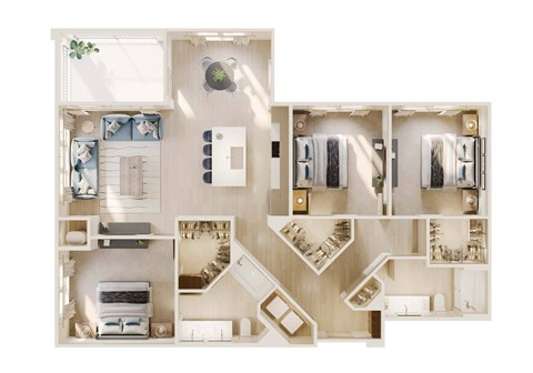 Floor plan for 3 beds, 2 baths, 1455 sqft