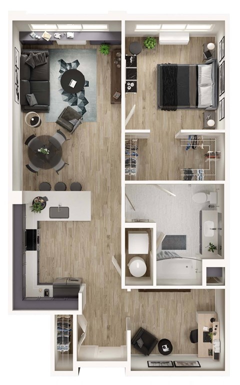 Floor plan for 1 bed, 1 bath, 900 sqft