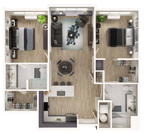 Floor plan for 2 beds, 2 baths, 1119 sqft