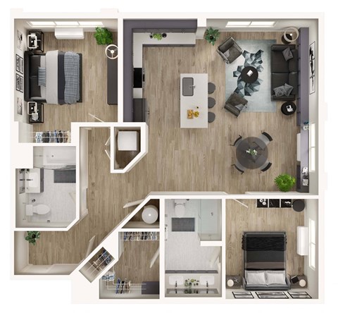 Floor plan for 2 beds, 2 baths, 1181 sqft