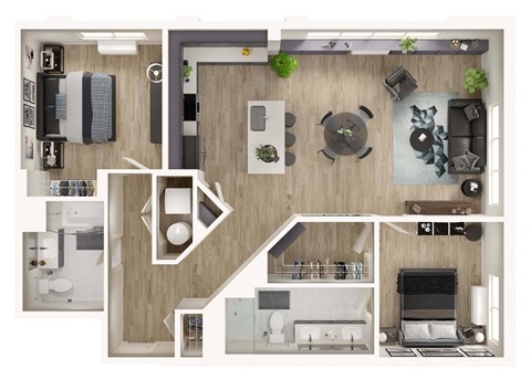 Floor plan for 2 beds, 2 baths, 1194 sqft