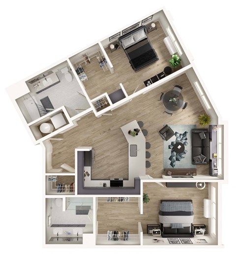 Floor plan for 2 beds, 2 baths, 1210 sqft