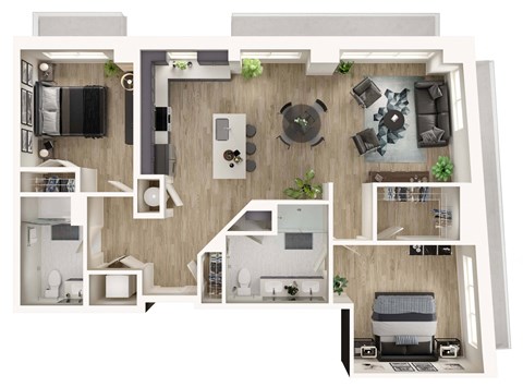 Floor plan for 2 beds, 2 baths, 1237 sqft