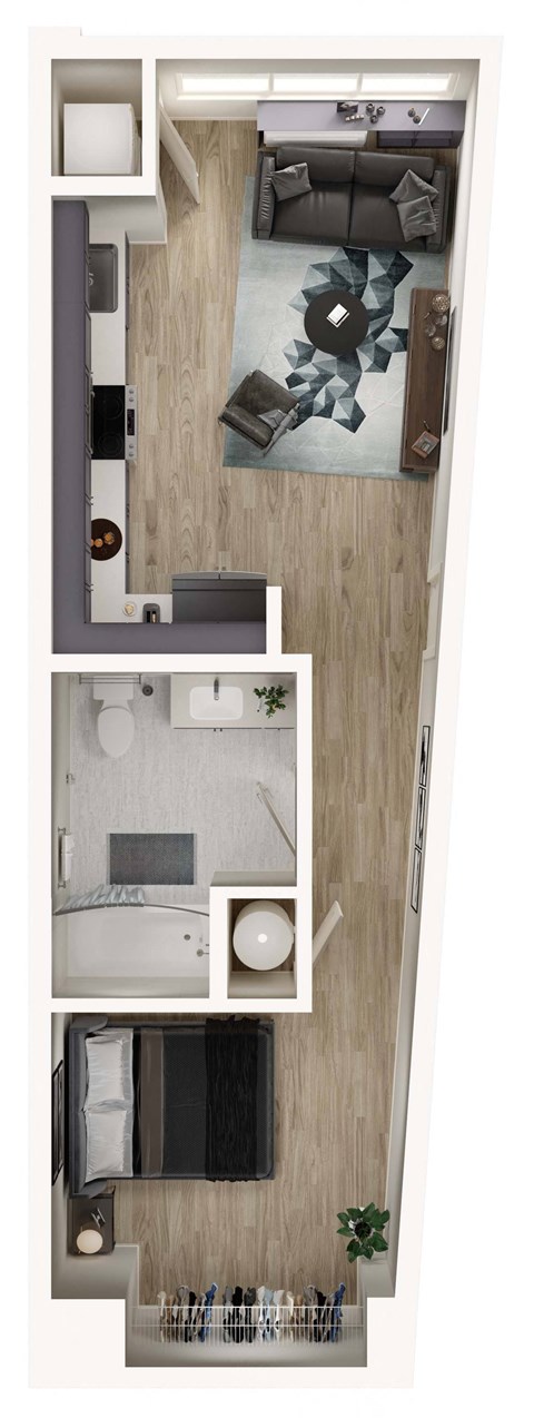 Floor plan for studio, 1 bath, 530 sqft