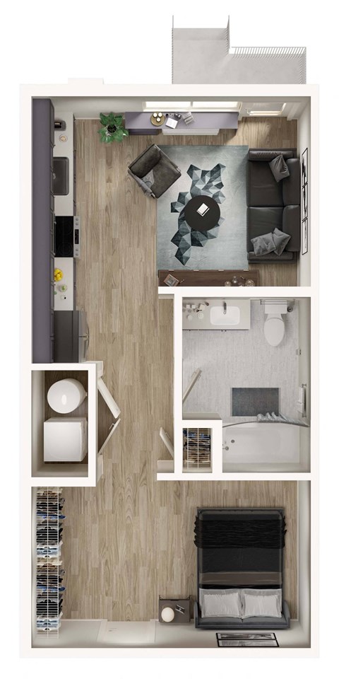 Floor plan for studio, 1 bath, 532 sqft