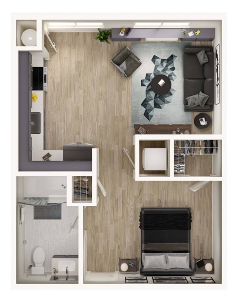 Floor plan for studio, 1 bath, 567 sqft